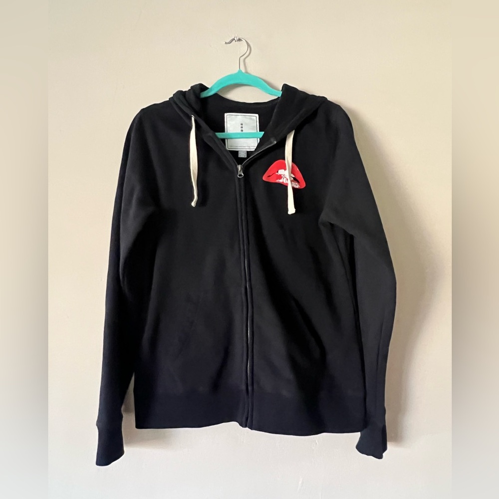 Elevate Rocky Horror Picture Show 2016 Black Zip-Up Hoodie with Red Lips • M